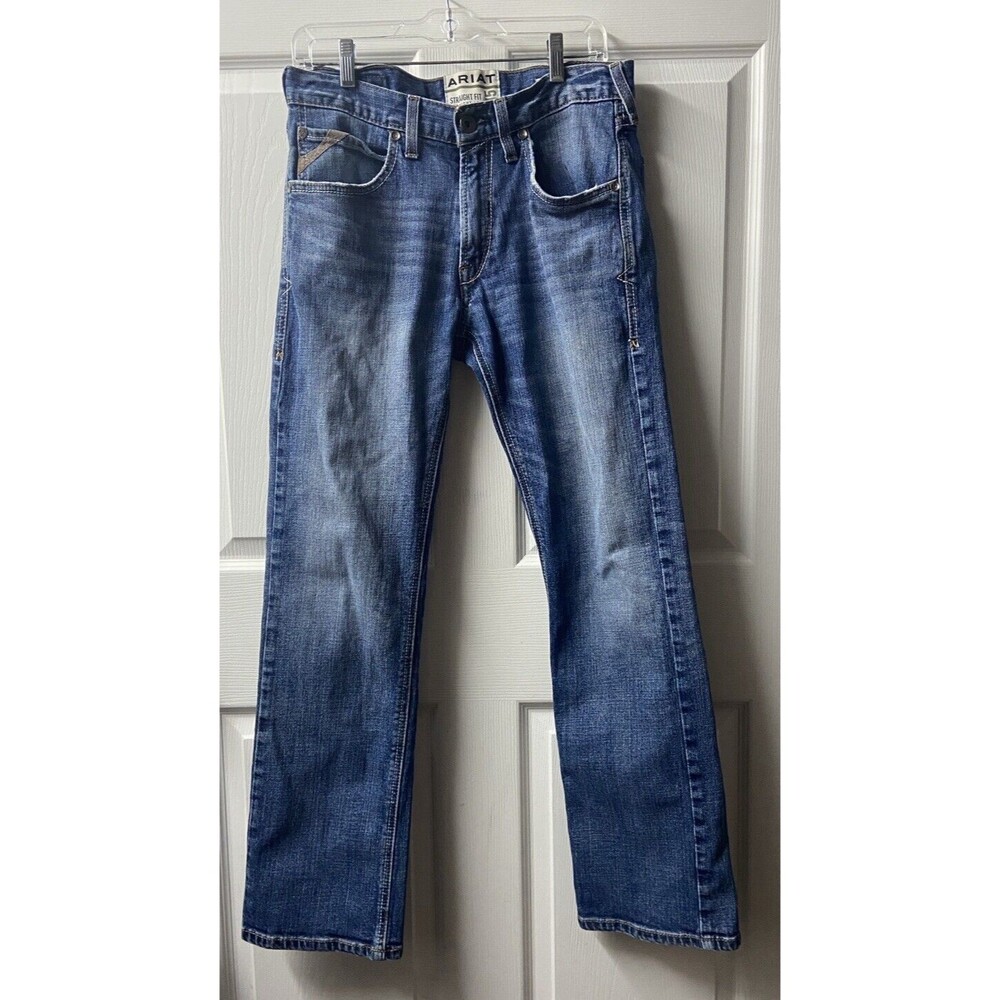 Ariat Straight Fit Jeans Womens Size 31/32 Medium Wash Denim Patches READ
